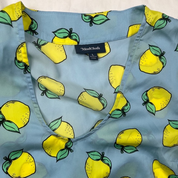 Modcloth Lemons print top brand new blue yellow novelty fun summer t-shirt L A03 - Picture 3 of 5